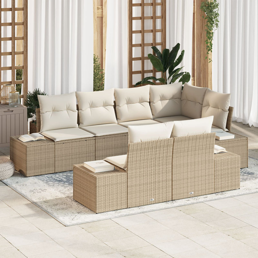 7-Delige Tuinset Met Kussens Beige Poly Rattan