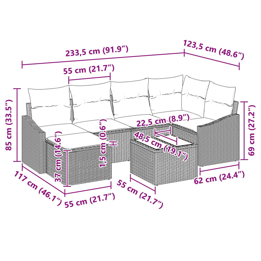 7-Delige Tuin Sofa Set Met Kussens Beige Poly Rattan