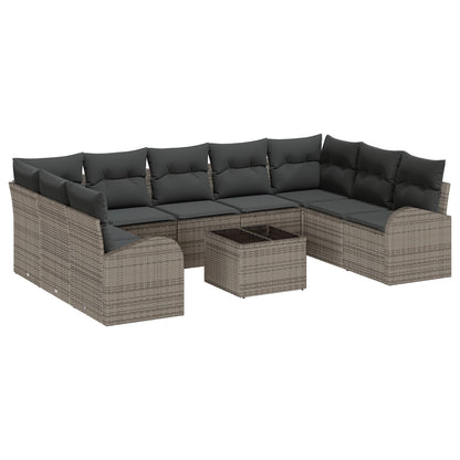 9-Delige Tuin Sofa Set Met Kussens Grijs Poly Rattan