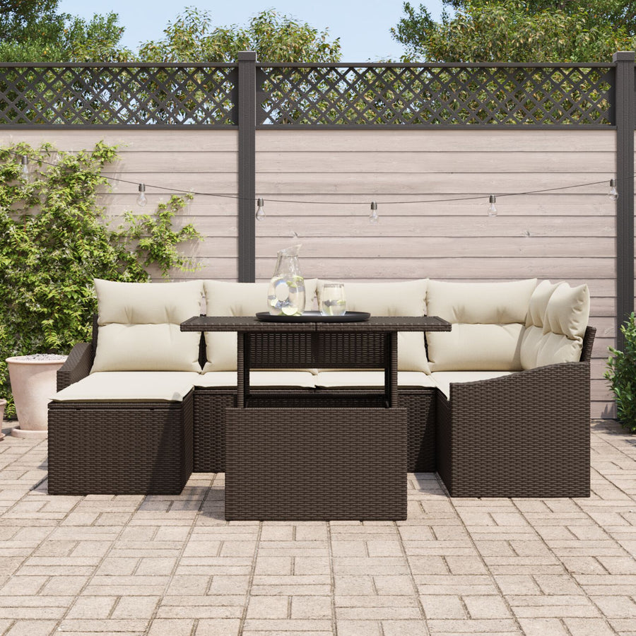 7-Delige Tuin Sofa Set Met Kussens Bruin Poly Rattan