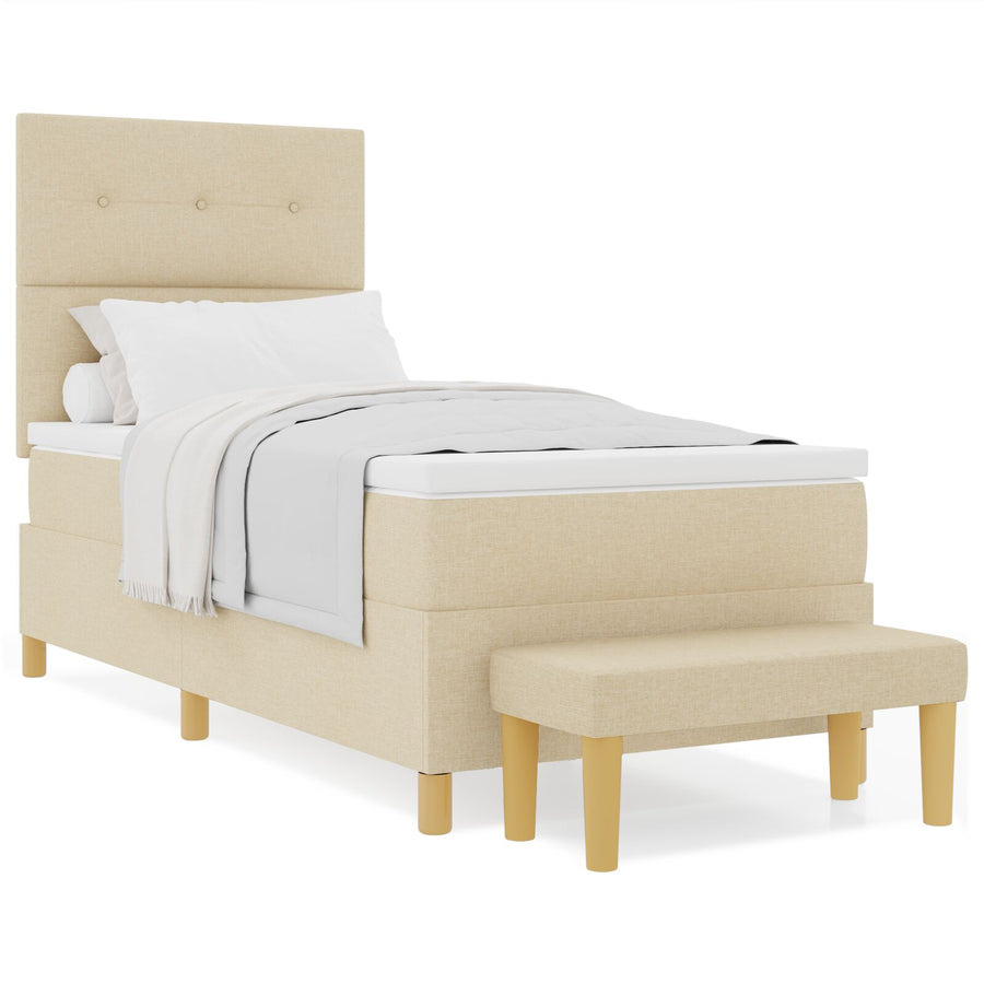 Boxspringbed Met Matras & Bank Stof Crème 90 x 190 cm Geplooid