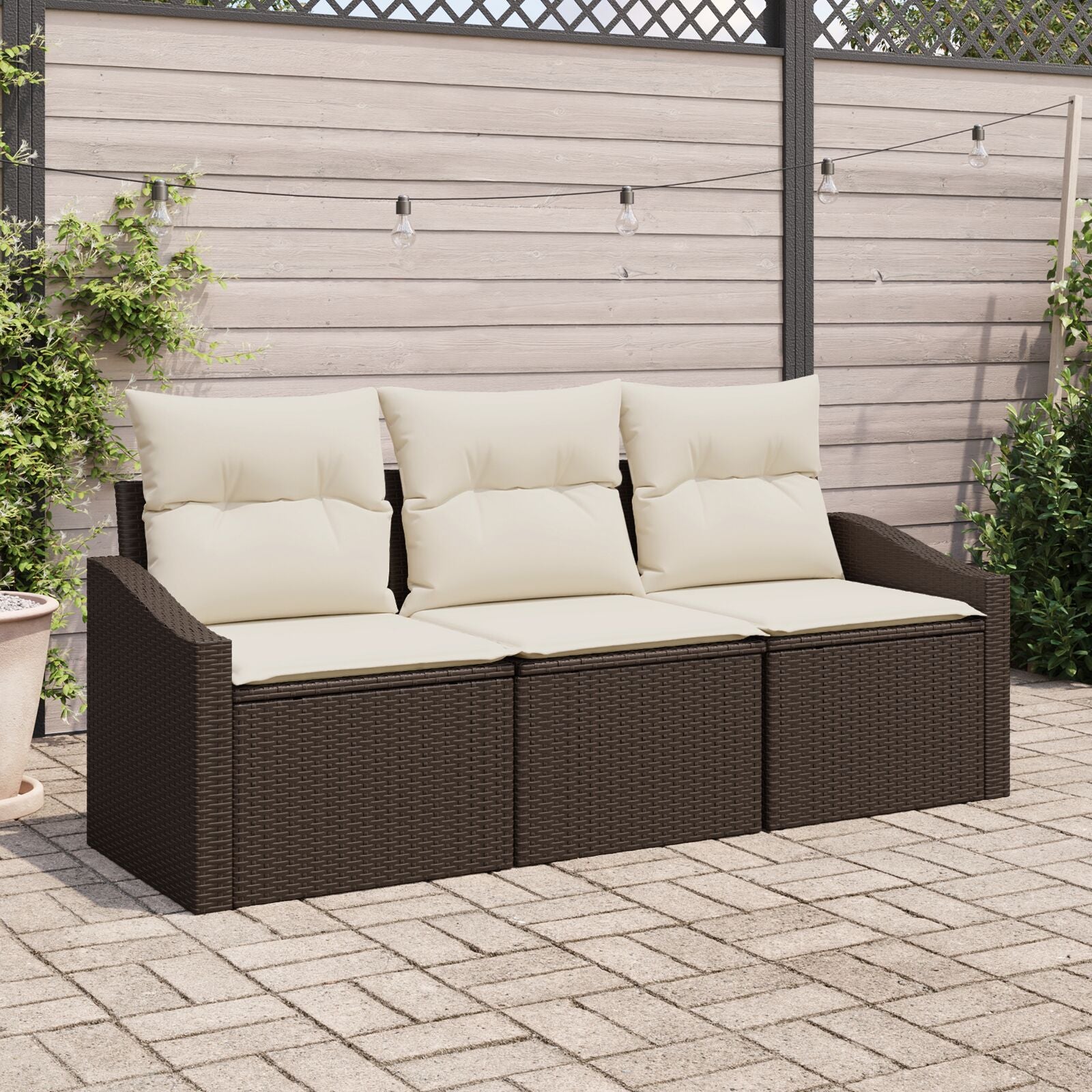 3 Stuks Tuin Sofa Set Met Kussens Bruin Poly Rattan