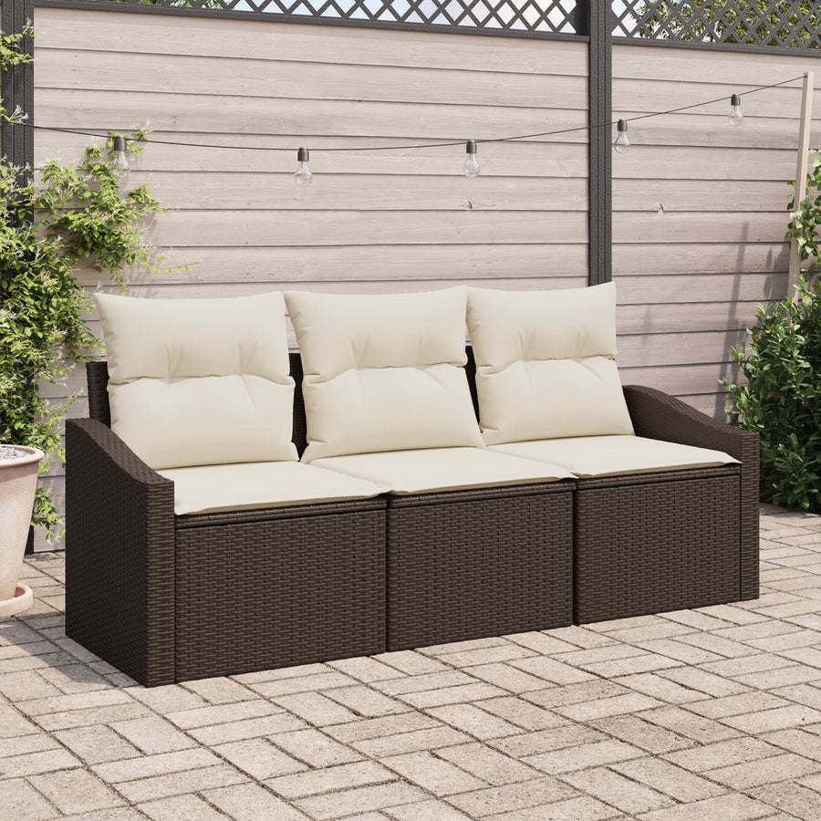 3 Stuks Tuin Sofa Set Met Kussens Bruin Poly Rattan