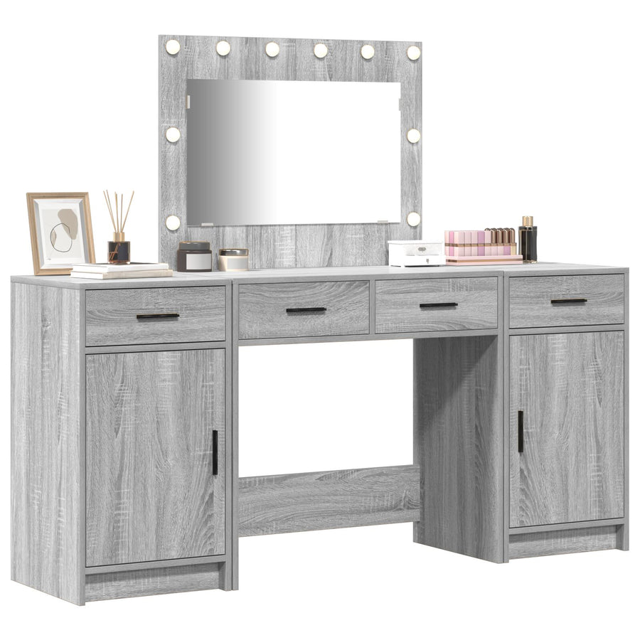3-Delige Kaptafel Set Met Led Grijs Sonoma Bewerkt Hout