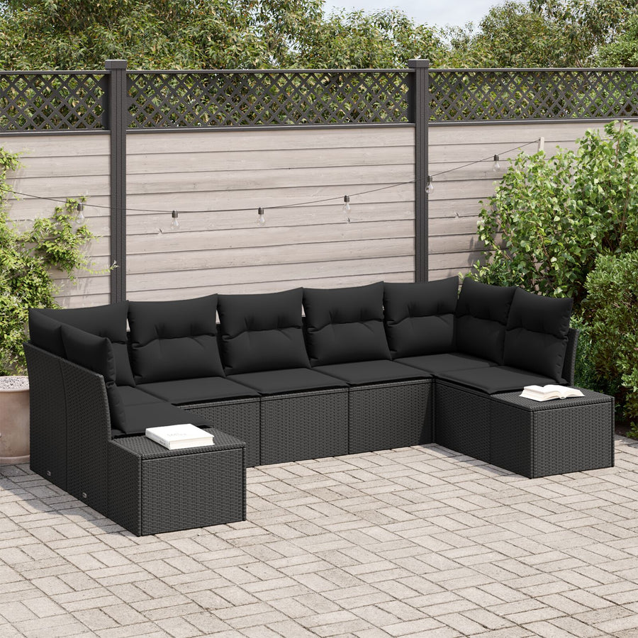 7-Delige Tuin Sofa Set Met Kussens Zwart Poly Rattan