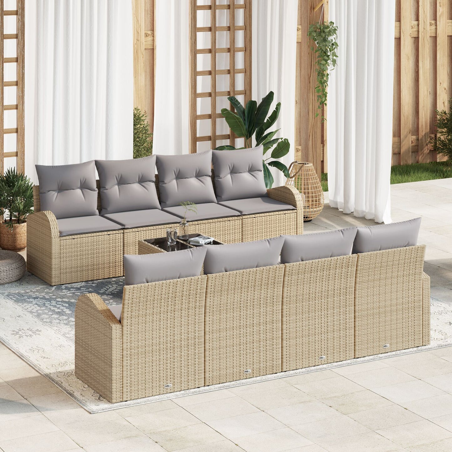 9 Delige Tuin Sofa Set Met Kussens Beige Poly Rattan