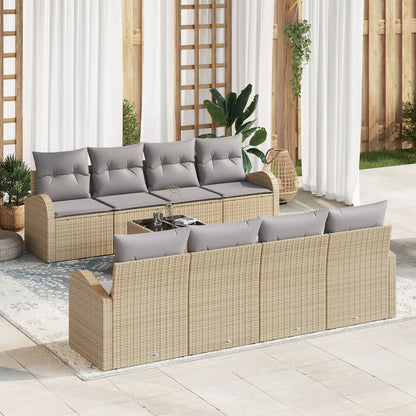 9 Delige Tuin Sofa Set Met Kussens Beige Poly Rattan