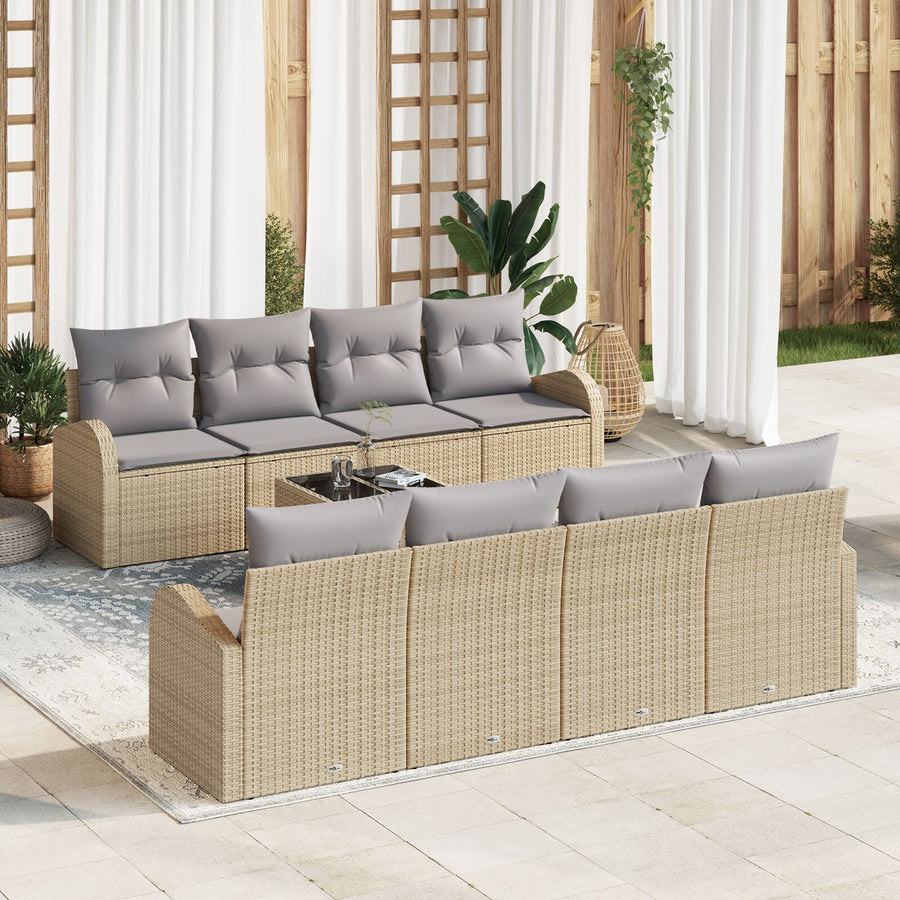 9 Delige Tuin Sofa Set Met Kussens Beige Poly Rattan
