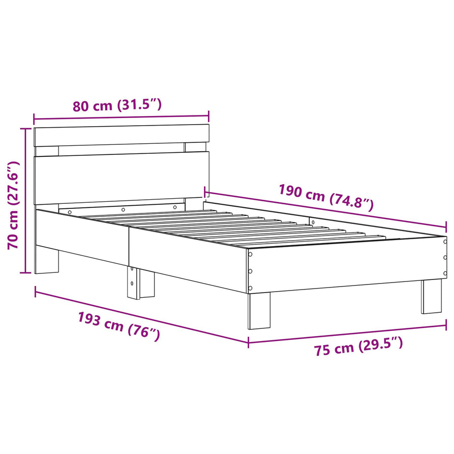 Bedbodem Met Led-Verlichting Artisan Eiken Engineered Hout Ambachtelijke Eik 75 x 190 cm