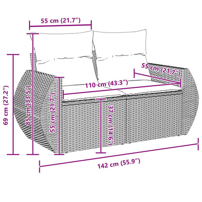 10-Delige Tuinsofa Set Met Kussens Beige Poly Riet Acacia, 3-Delige Tuin Eetset Met Kussens Beige Poly Riet Acacia Wit