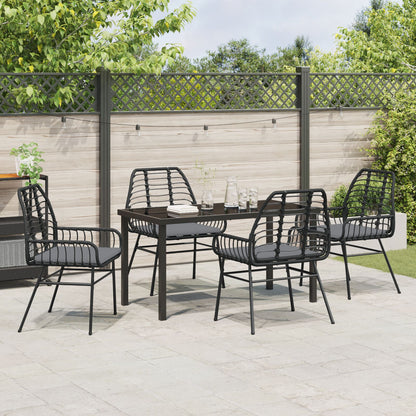 5-Delige Tuin Eetset Met Kussens Zwart Poly Rattan