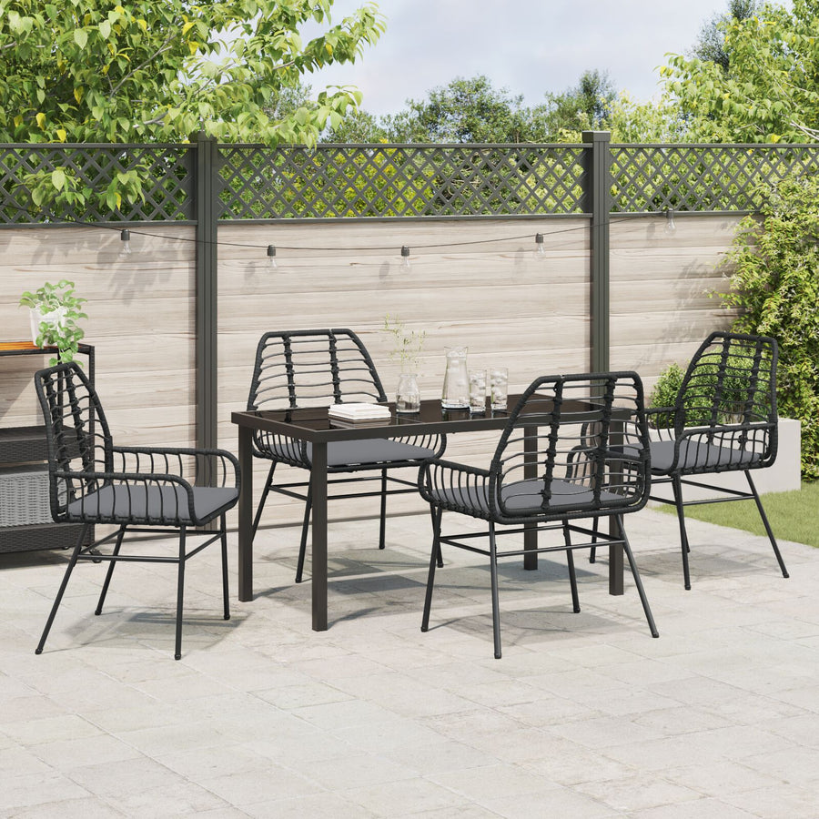 5-Delige Tuin Eetset Met Kussens Zwart Poly Rattan