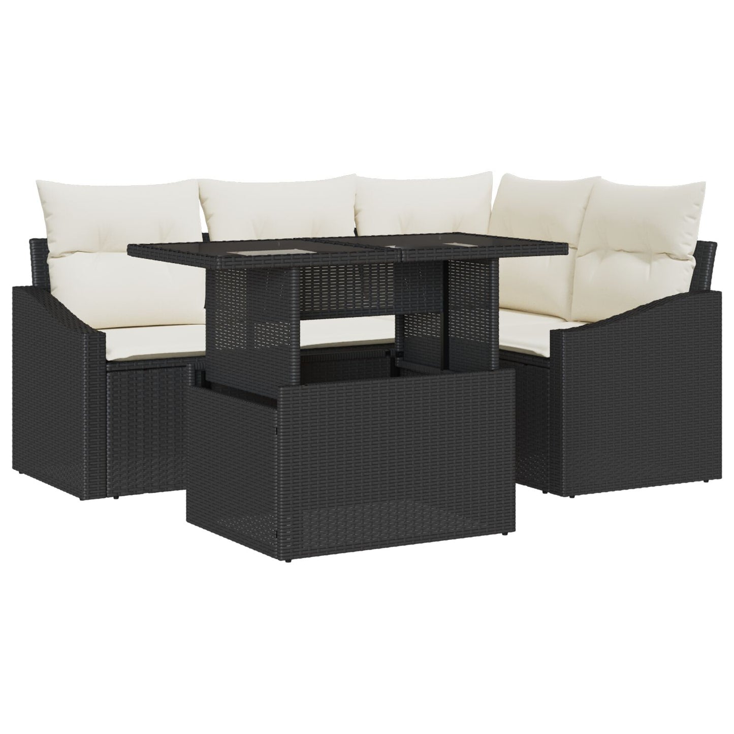 5-Delige Tuin Sofa Set Met Kussens Zwarte Poly Rattan