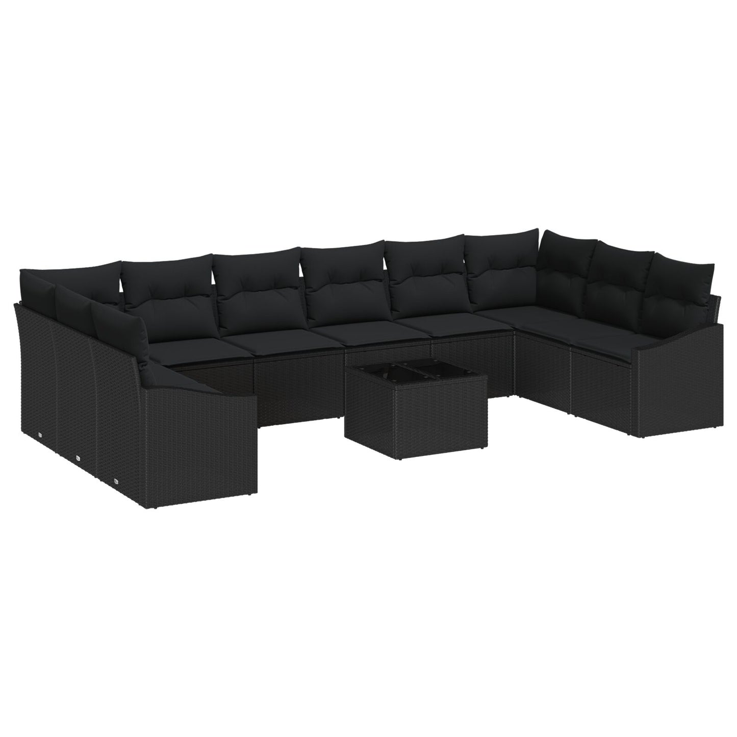 11-Delige Tuin Sofa Set Met Kussens Beige Poly Rattan Zwart met tafel