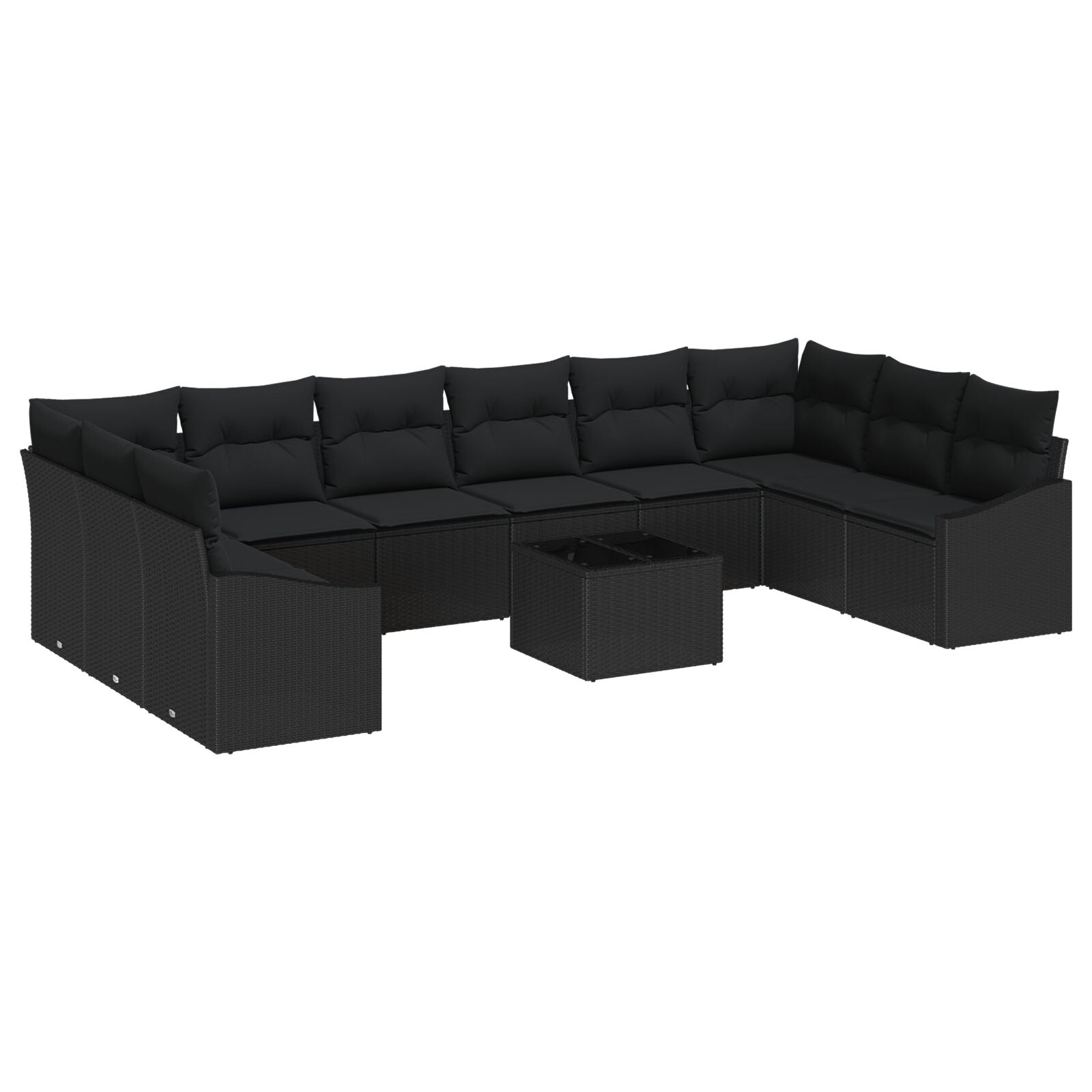 11-Delige Tuin Sofa Set Met Kussens Beige Poly Rattan Zwart met tafel