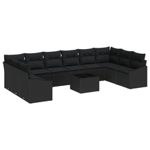 11-Delige Tuin Sofa Set Met Kussens Beige Poly Rattan Zwart met tafel