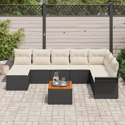 Tuin Sofa Set Set Van 9 Zwart En Crème Rattan En Stof