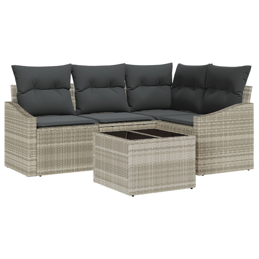 Tuin Sofa Set 5-Delige Set Beige, Donkergrijs Rattan, Polyester
