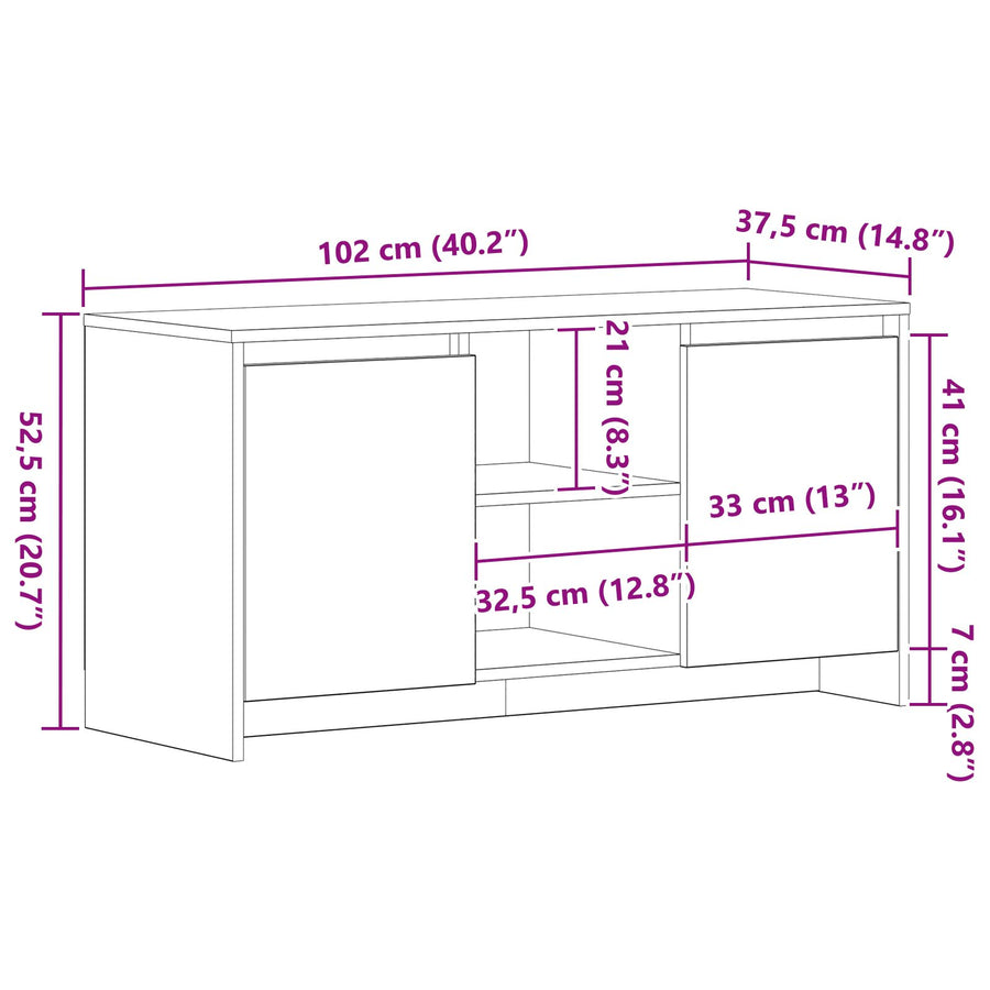 Tv-Kast Zwart Eik 102X37,5X52,5 Cm Bewerkt Hout
