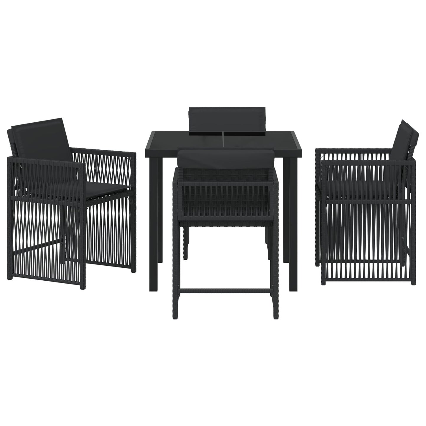 5-Delige Tuin Eetset Met Kussens Zwart Poly Rattan