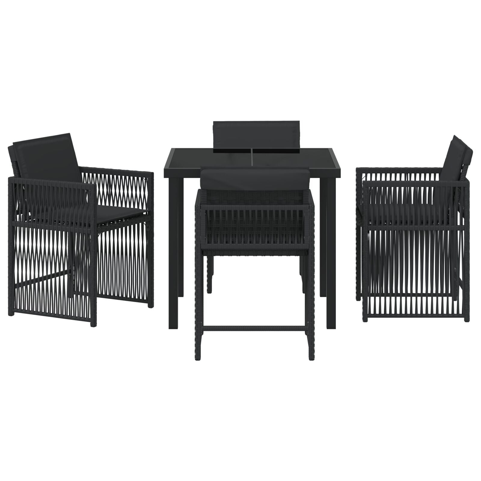5-Delige Tuin Eetset Met Kussens Zwart Poly Rattan
