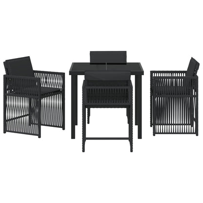 5-Delige Tuin Eetset Met Kussens Zwart Poly Rattan