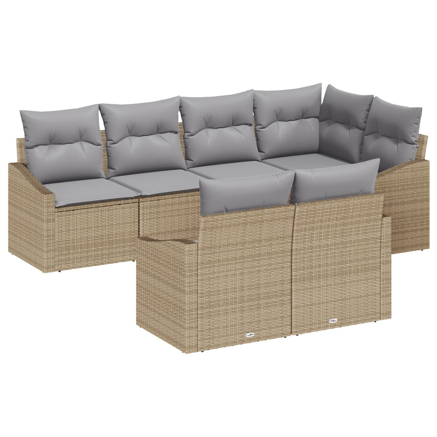 7-Delige Tuin Sofa Set Met Kussens Beige Poly Rattan