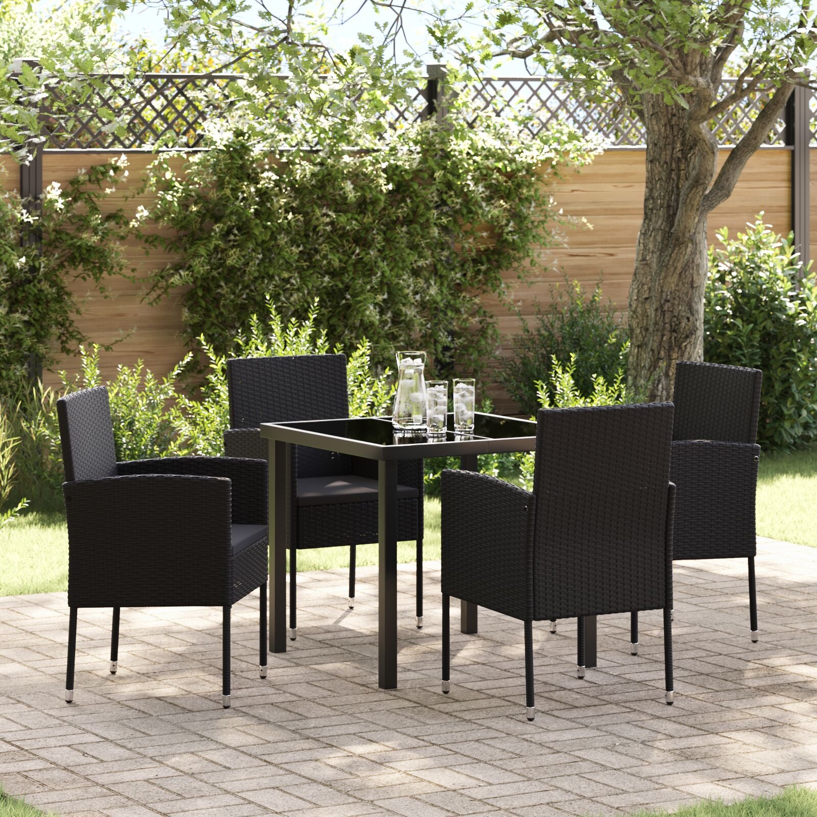 5-Delige Tuin Eetset Met Kussens Zwart Poly Rattan