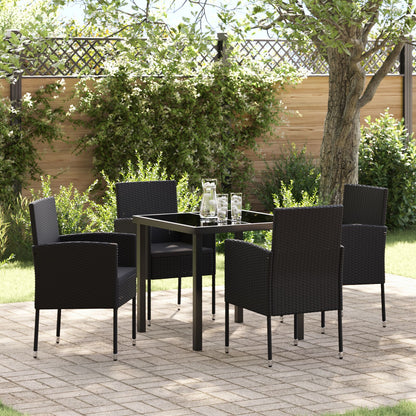 5-Delige Tuin Eetset Met Kussens Zwart Poly Rattan
