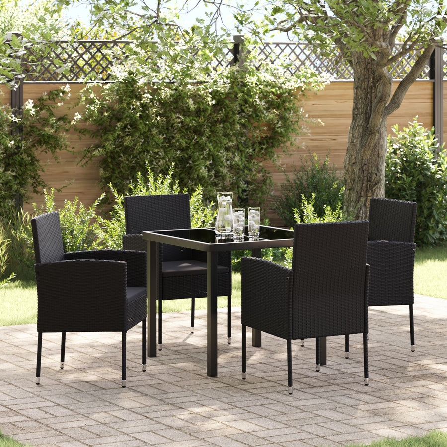5-Delige Tuin Eetset Met Kussens Zwart Poly Rattan