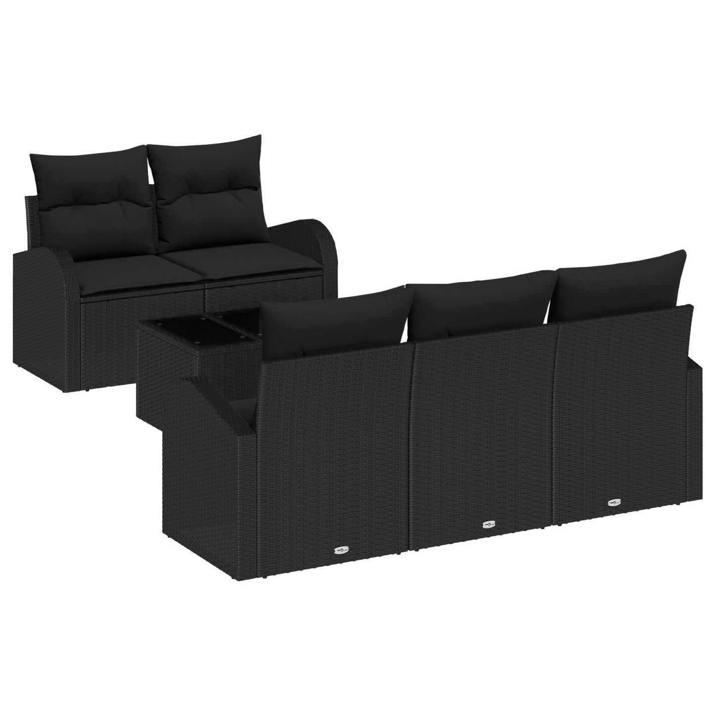 6-Delige Tuinbankset Met Kussens Zwart Poly Rattan