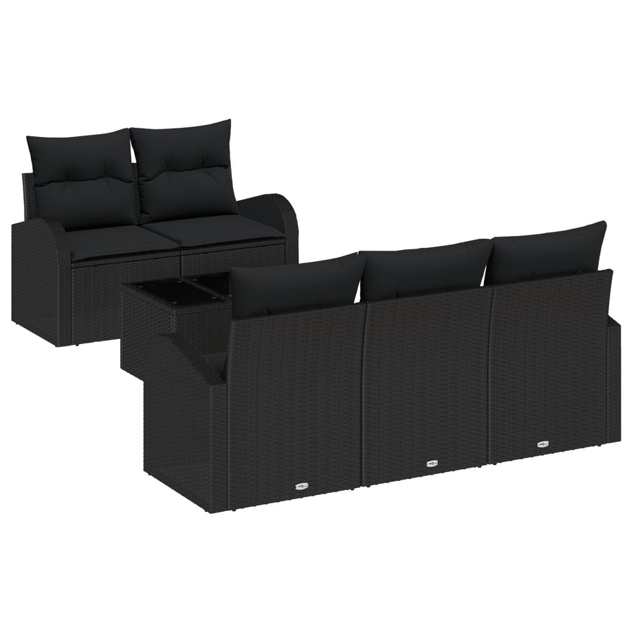 6-Delige Tuinbankset Met Kussens Zwart Poly Rattan