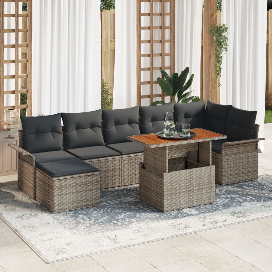 Tuinbank Set 8-Delig Grijs Synthetisch Rattan En Hout