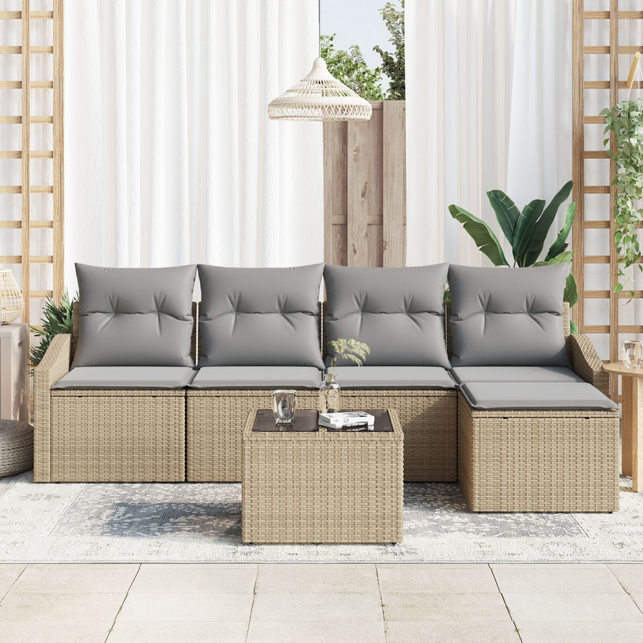 6-Delige Tuin Sofa Set Met Kussens Zwart Poly Riet