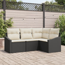4-Delige Tuin Sofa Set Met Kussens Zwart Poly Rattan