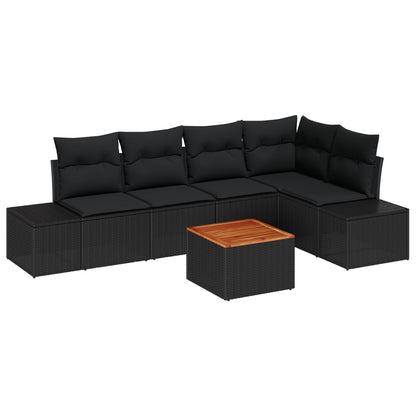 6-Delige Tuinbank Set Met Kussens Zwart Poly Rattan Acacia