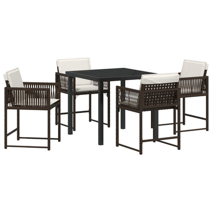 5-Delige Tuindining Set Met Kussens Bruin Poly Rattan