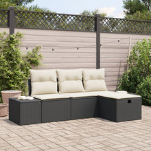 4-Delige Tuinsofaset Met Kussens Zwart Poly Rattan Wit