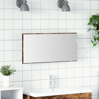 Badkamer Spiegelkast Met Led-Verlichting Gerookt Eiken 80X37 Cm