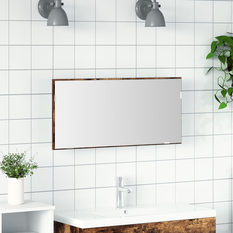Badkamer Spiegelkast Met Led-Verlichting Gerookt Eiken 80X37 Cm