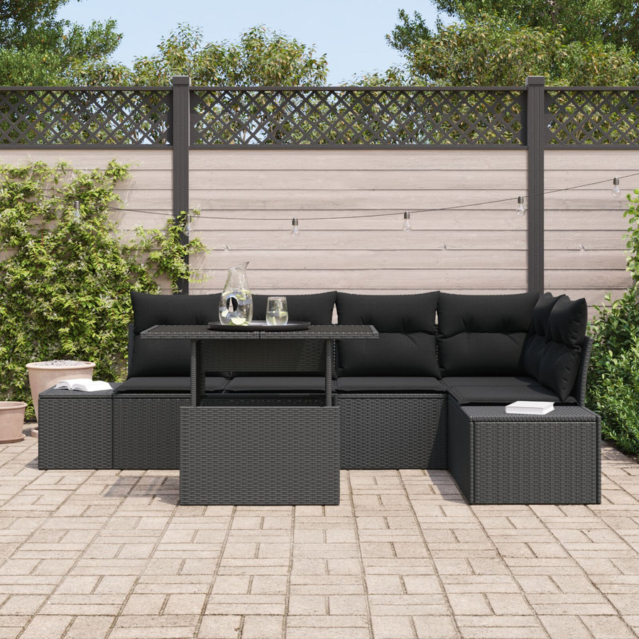 6-Delige Tuinbank Set Met Kussens Zwart Poly Rattan