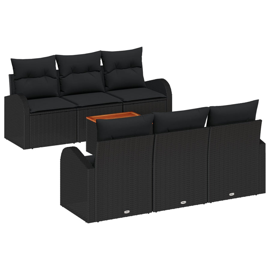 7 Delige Tuin Sofa Set Met Kussens Zwart Poly Rattan Acacia