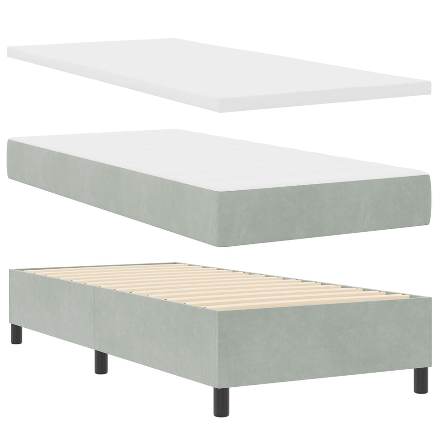 Boxspring Bed Met Matras Lichtgrijs 90X200 Cm Fluweel Blauw