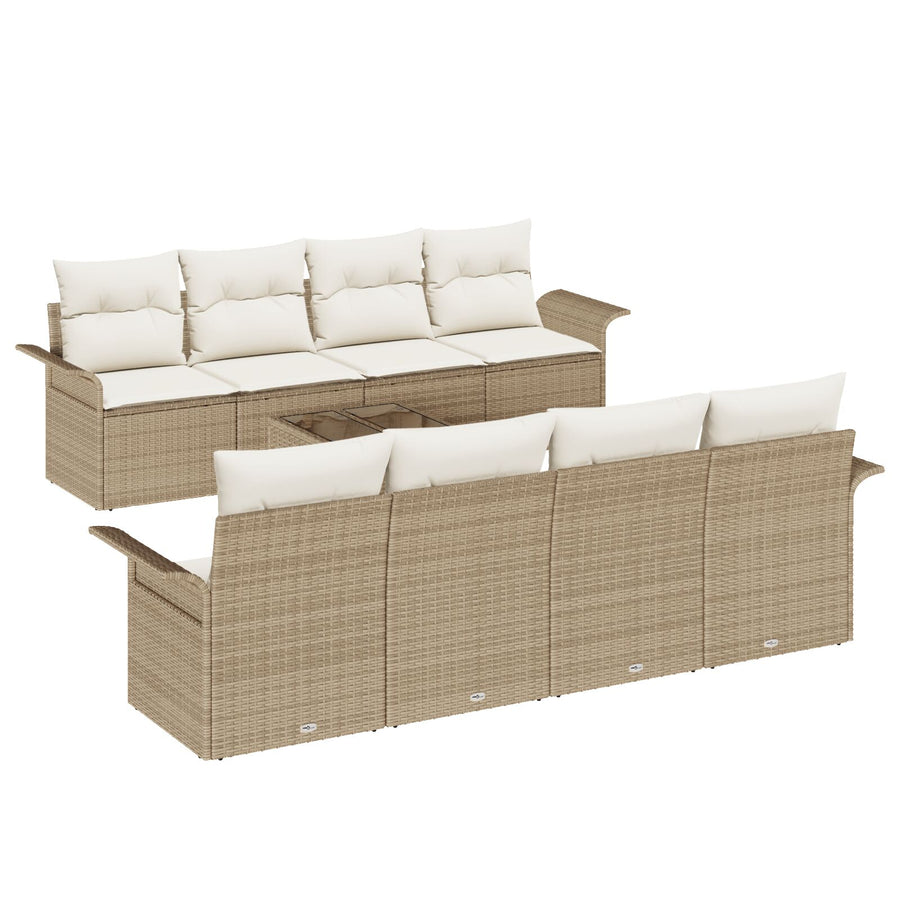 9-Delige Tuin Sofa Set Met Kussens Beige Poly Rattan
