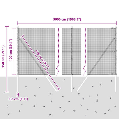 Gelast Ijzeren Hek Met 13 Palen Grijs 1X50 M Staal Gegalvaniseerd Staal