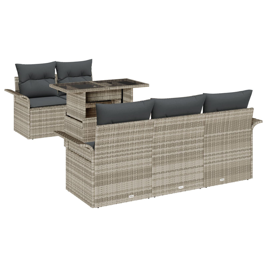 6-Delig Tuin Sofa Set Met Kussens Lichtgrijs Poly Rattan