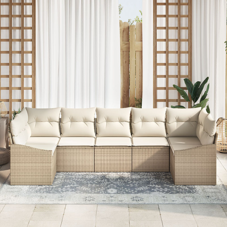 Tuin Sofa Set Set Van 7 Beige Rattan Tuin Sofa Rechthoekig