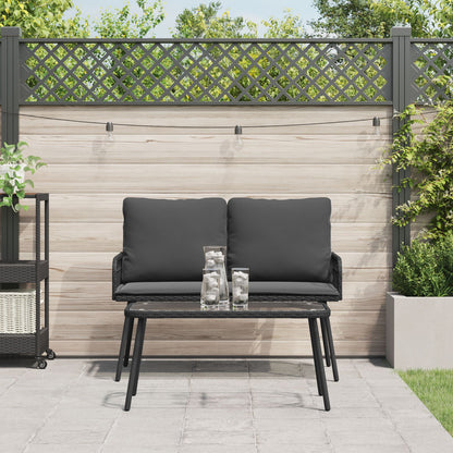2-Delige Tuin Eetset Met Kussens Poly Rattan Zwart