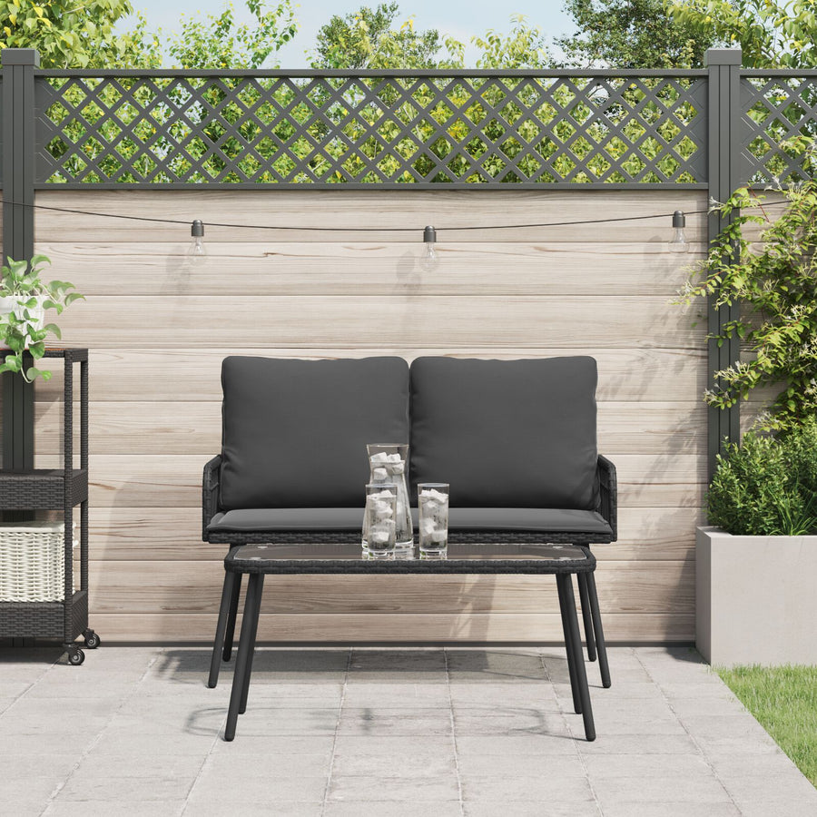 2-Delige Tuin Eetset Met Kussens Poly Rattan Zwart