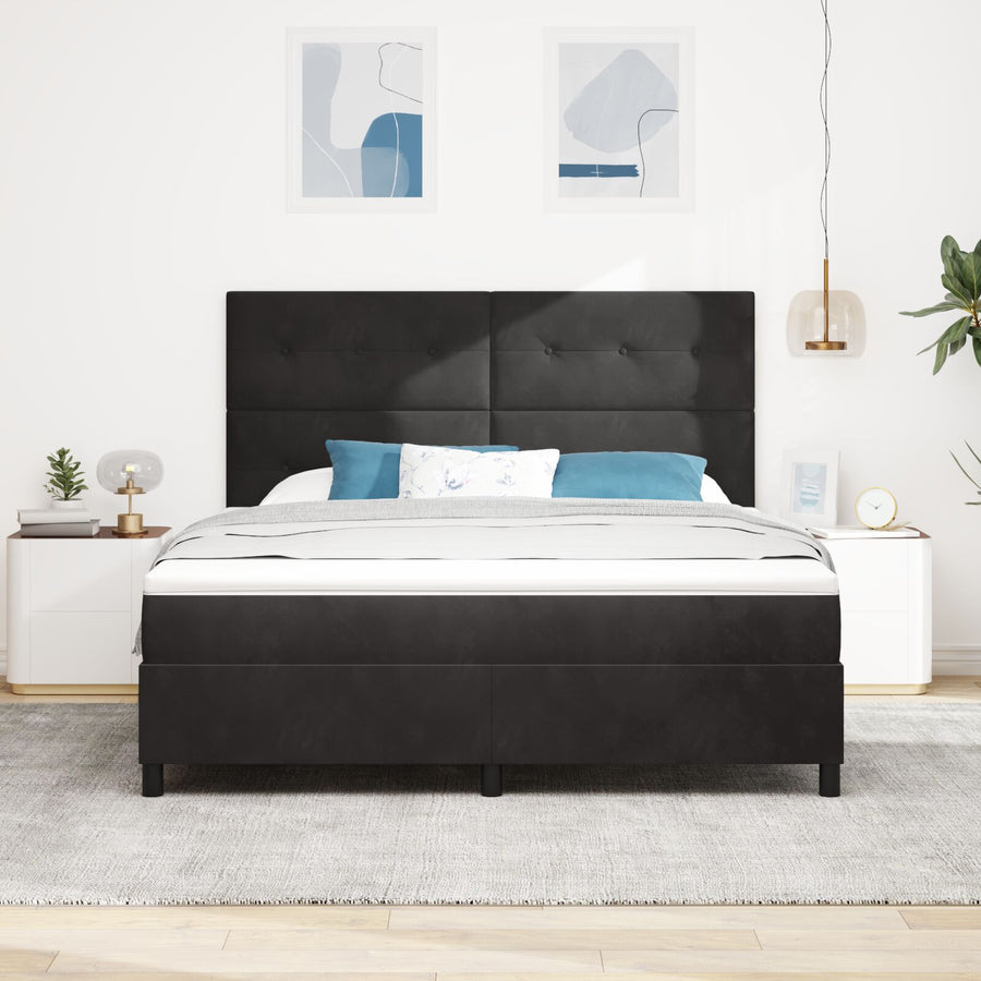 Boxspring Bed Met Matras Zwart Super King Fluweel Blauw